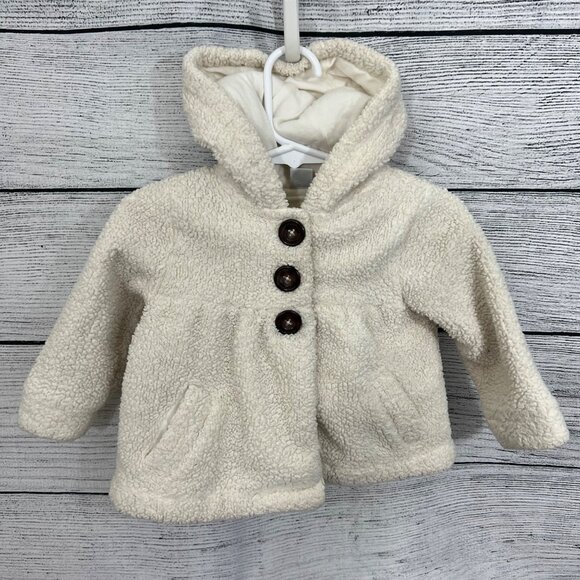Baby Gap Sherpa Hooded Jacket With Wooden Buttons & Pockets, Size 6-12m - Picture 1 of 3